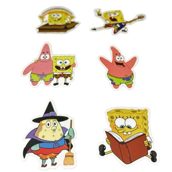 SpongeBob SquarePants 6pc Vinyl Stickers Lot Cartoon Water Bottle Laptop Decals - Picture 1 of 4